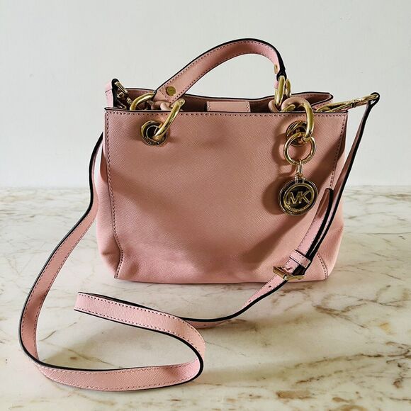 Michael Kors Handbags - MICHAEL KORS Cynthia Pastel Pink Leather Small Satchel Crossbody Bag